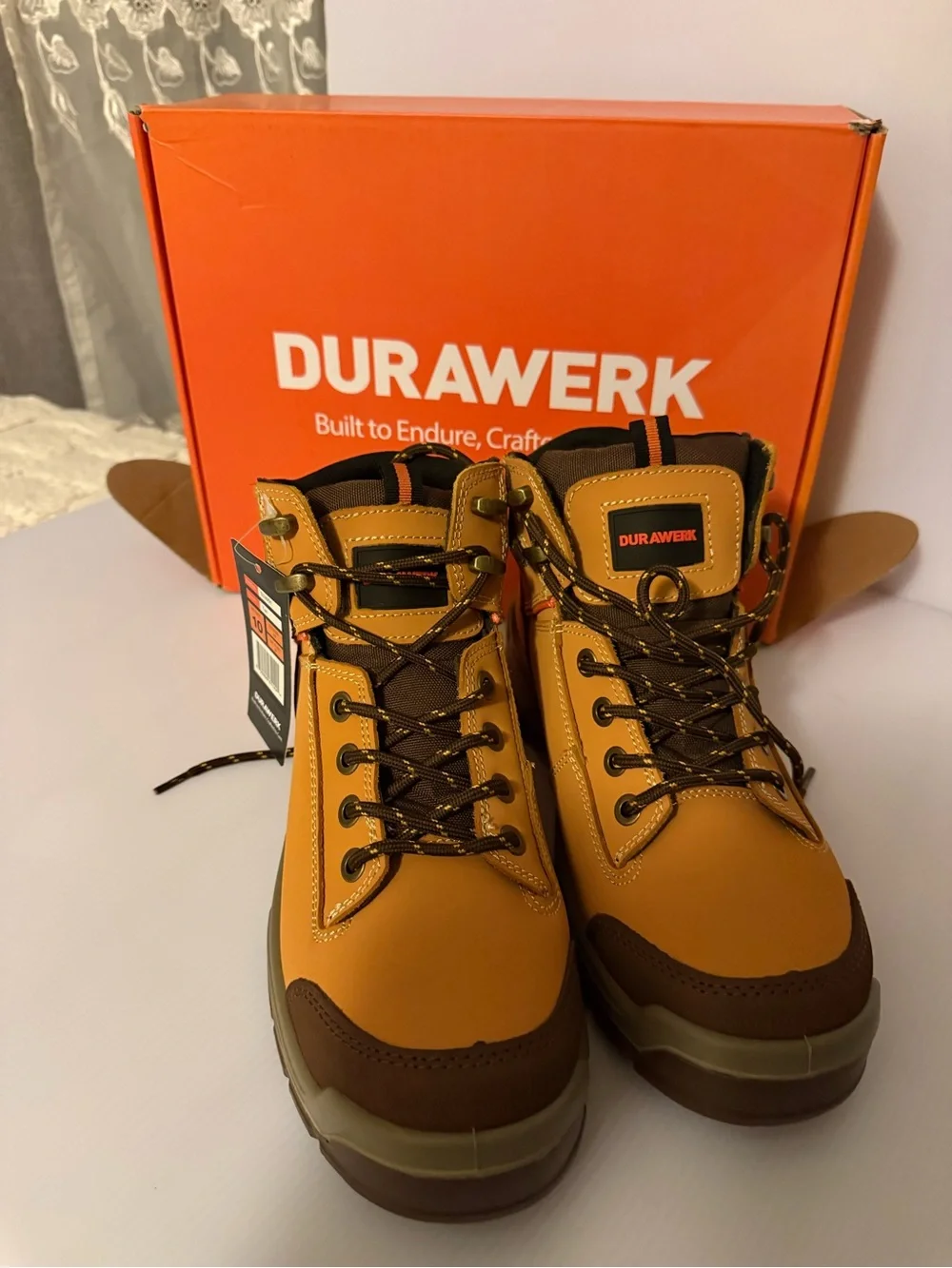 Men's Tan Work Boots - Durable Outdoor Safety Shoe